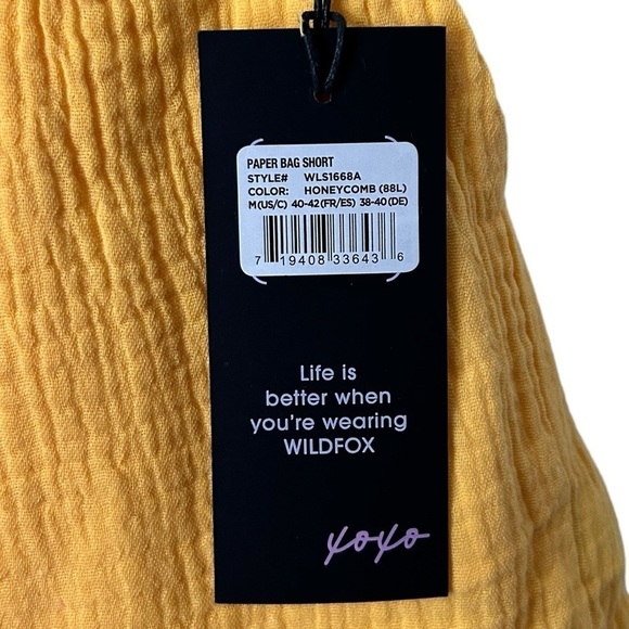 WILDFOX Tie Waist Cotton Gauze Paperbag Shorts- Honeycomb/ Size Medium - Picture 8 of 8